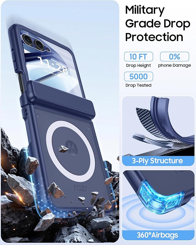 Magnetic for Motorola Razr 2026 Case with Hinge Protection, Screen Protector, Compatible with MagSafe,Skin Feel Translucent Frosted, Shockproof Slim Cover for Moto Razr 2026-Blue