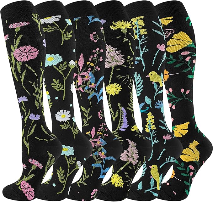 cerpite Compression Socks for Women & Men 6 Pairs Knee High Compression Socks 20-30 mmhg Best for Running,Nurse,Travel