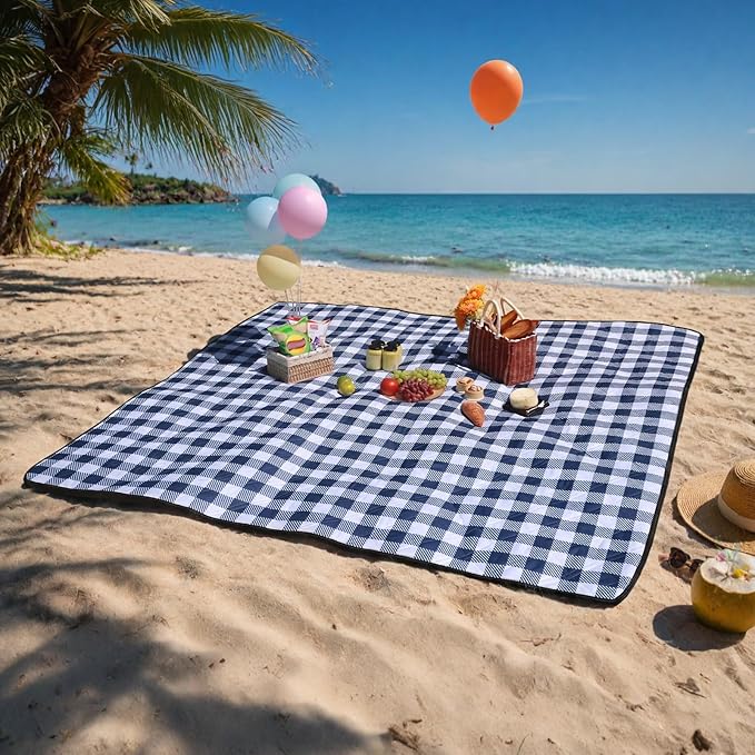 TigeJoy Extra Large Picnic Blanket Waterproof Foldable 60''x80'', Outdoor Picnic Mat Beach Blanket Sandproof for Park, Grass, Travel, Hiking, Camping Essentials, Gingham Picnic Blanket