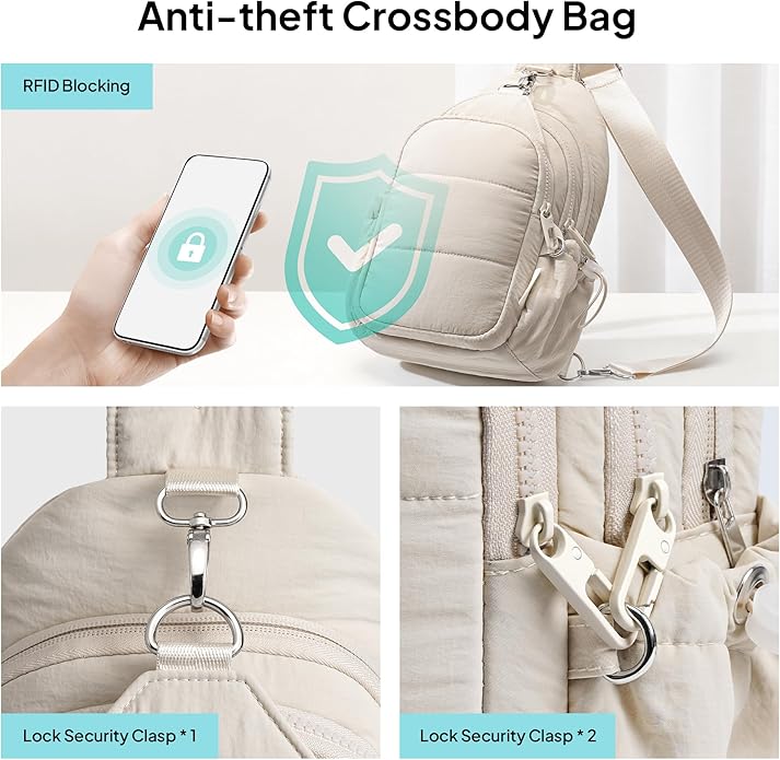 TOPEAST Sling Bag for Women, Anti-Theft Crossbody Bag with RFID Blocking & Water Bottle Holder for Travel, Water-resistant
