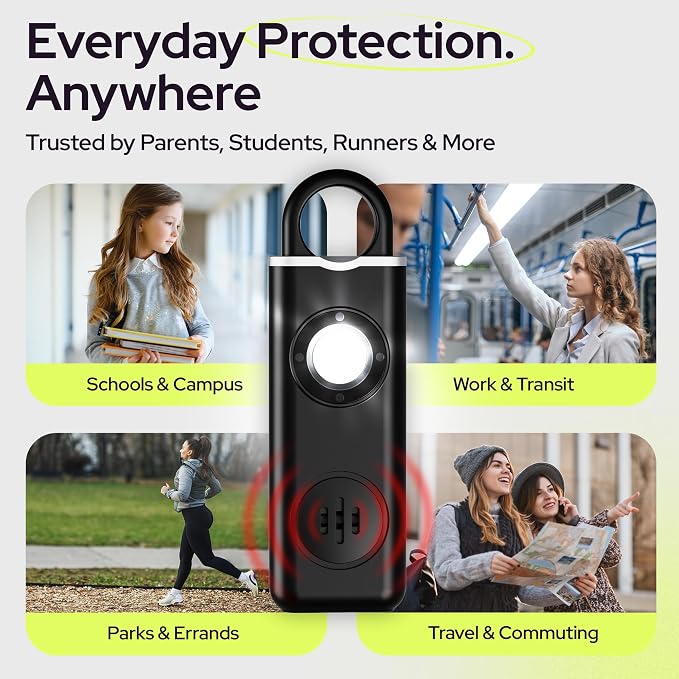Personal Safety Alarm for Women – 130dB Loud Panic Siren Keychain - Rape Whistle Alternative – LED Light, Carabiner Clip, Low Battery Alert, USB-C Charging Self Defense Alarm by Weten (2 Pack Black)