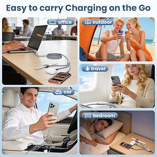 3 in 2 Multi Charging Cable for iWatch Charger/IP/USB C, Travel Cruise Essentials for Car Charger,5FT Nylon Charger Cord USB C/A Phone Charger for iWatch Series/iPhone 17-11/iPad,Home/Office/Car Use
