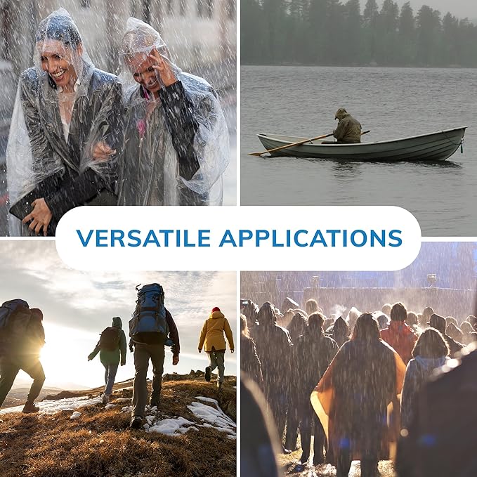 Mindful Design Rain Ponchos with Drawstring Hood Disposable Emergency Poncho for Adults
