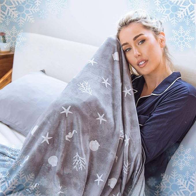 Ailemei Direct Cooling Blanket with Double Sided Cold Effect, Lightweight Breathable Summer Coastal Theme Bed Blankets, Transfer Heat to Keep Body Cool for Hot Sleepers and Night Sweats, 60“x90”