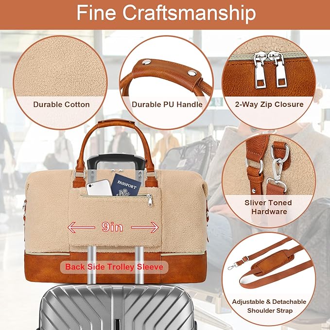 ITIEZY Weekender Overnight Bag for Women - Large Travel Duffel Bag with Shoe Compartment, Gym Duffel Bag Hospital Bag Carry On Tote Bags for Airplanes with Crossbody Bag Toiletry Bag 3Pcs Set