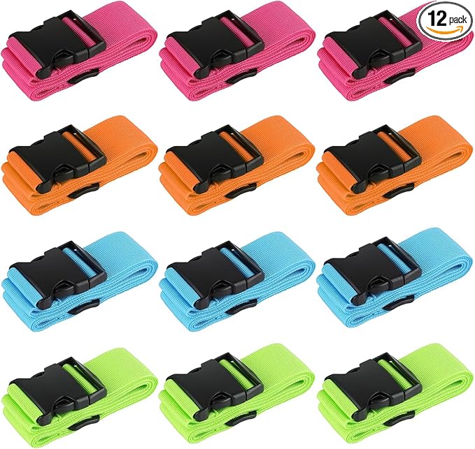 12 Pcs Luggage Straps for Suitcases TSA Approved, Suitcase Belts, Adjustable Suitcase Straps for Travel Accessories Essentials, Luggage Safety Packing Bands(4 Colors)