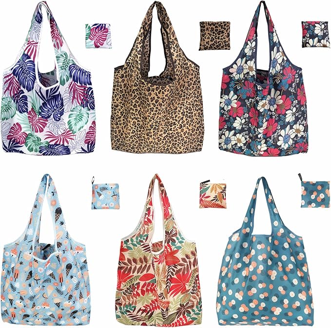 6 Pack Reusable Grocery Bags Heavy Duty with Handles, Reusable Shopping Bags for Women, Foldable, Washable for Store, Travel