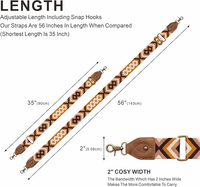 Nefelibata Purse Strap-2"Crazy Horse Leather Bag Strap Adjustable Replacement,Retro Jacquard Embroidery Crossbody Straps