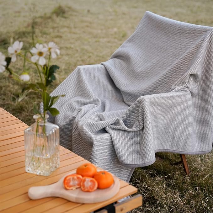 ACUSHLA Merino Wool Camp Blanket - Warm Thick Washable Large Bed Throw for Couch Sleeping Grass Stadium Picnic Hiking Van, Grey 79" x 63"