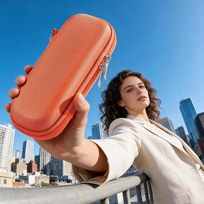 AGPTEK Carrying Case, EVA Zipper Carrying Hard Case Cover for Digital Voice Recorders, MP3 Players, Storage Holder for 3D Printing Pen, USB Cable, Earphones, Memory Cards, U Disk, Orange