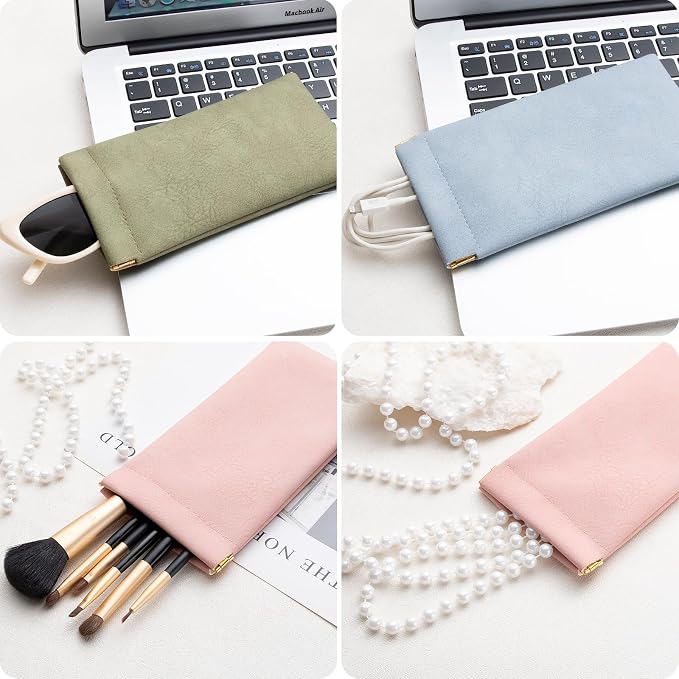 3 pack leather eyewear case PU soft sunglasses bag squeeze top portable lightweight eyewear case for men and women