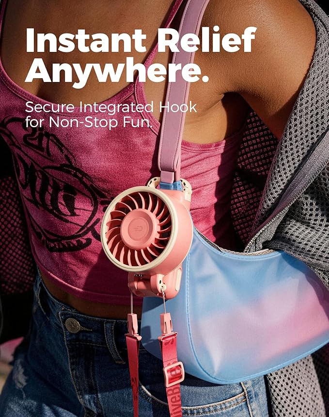 Diveblues Portable Turbo Fan, Small High Speed Handheld Fan, 180° Foldable 4-in-1 Personal Neck Fan with Carabiner Clip, 100 Speed Stepless Control, USB-C Rechargeable for Travel, Makeup Hot Flashes