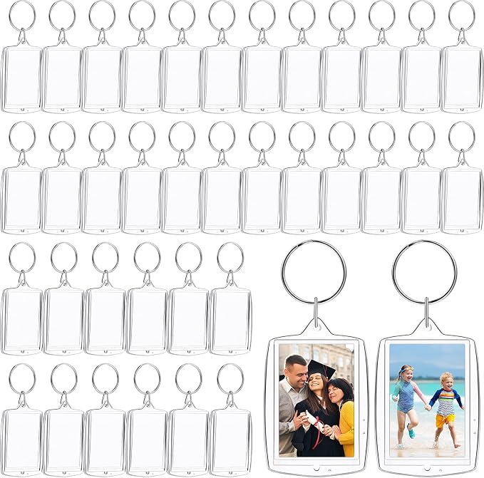 MTLEE 150 Pcs Photo Insert Keychain Clear Acrylic Picture Keychains Picture Frame Blank Photo Insert Keyring