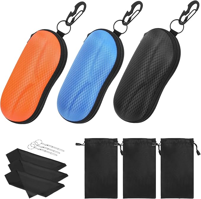 MoKo Semi Hard Shell Sunglasses Case, Unisex Protective Eyeglass Case Glasses Case Holder with Metal Hanging Hook