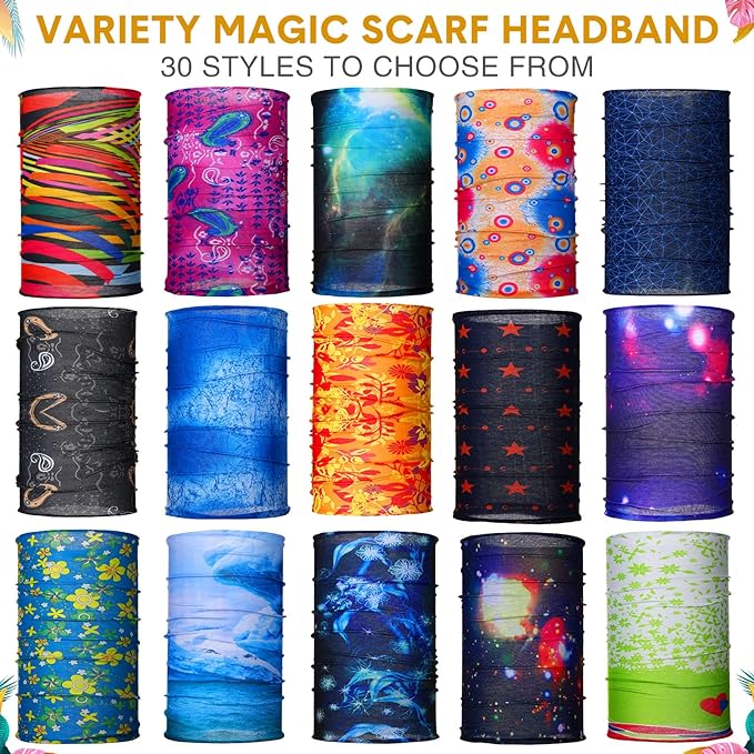 Tarpop 12/30 Pcs Neck Gaiters Scarf Elastic Wrap Headband Sweat Absorbing Bandana for Women Men Sports Yoga Running