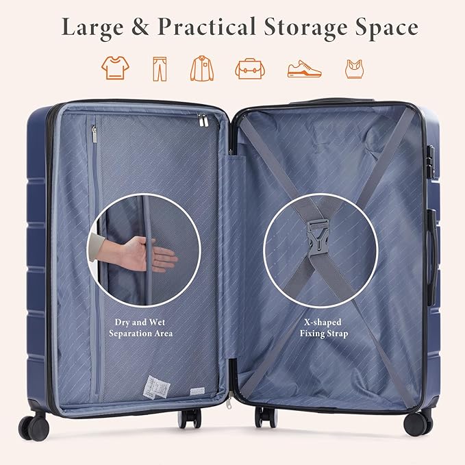Sweetcrispy 29 Inch Carry On Luggage, ABS Hard Shell Lightweight Rolling Suitcase with Smooth Spinner Wheels and Built-in TSA Lock, Travel Suitcase for Business and Holiday Trips, Navy Blue