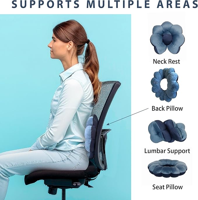 Total Pillow Donut Pillow for Airplane & Travel, Sleeping Neck Pillow, Microbead Comfortable Pillow for Neck, Head, Back, Lumbar & Pelvic Support, Twists to Many Positions - 2 Pack, Blue