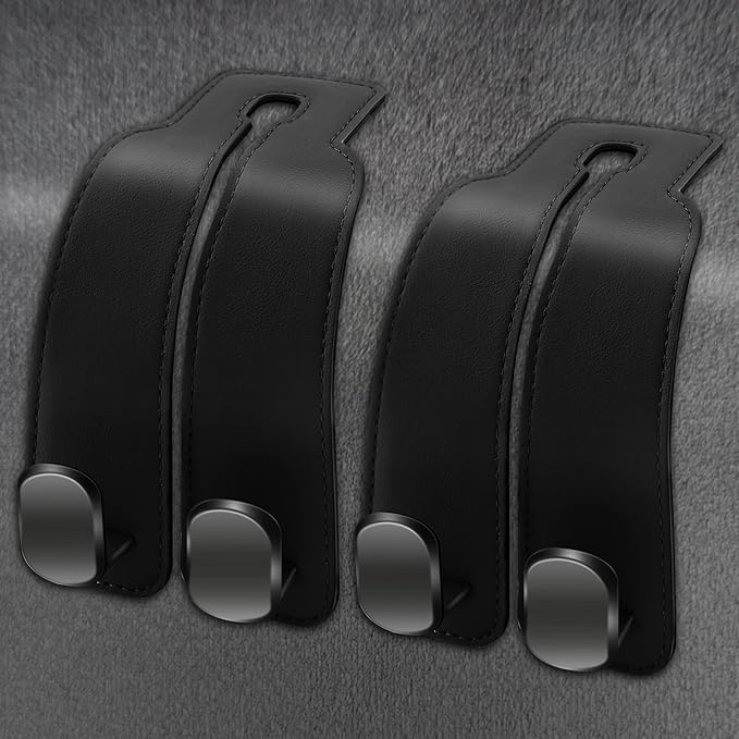 Amelity Car Seat Headrest Hooks for Bags Purses Groceries, 2 Pack Black