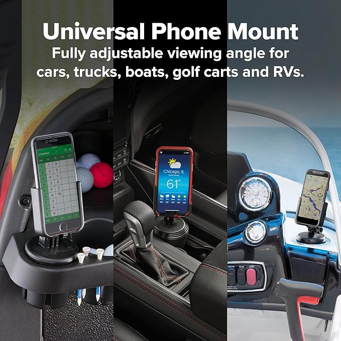 WeatherTech CupFone with Solid Billet Aluminum Knobs - Forest Green, Adjustable Phone Holder for Smartphones, 360 Rotatable Base, Easy Access Charging