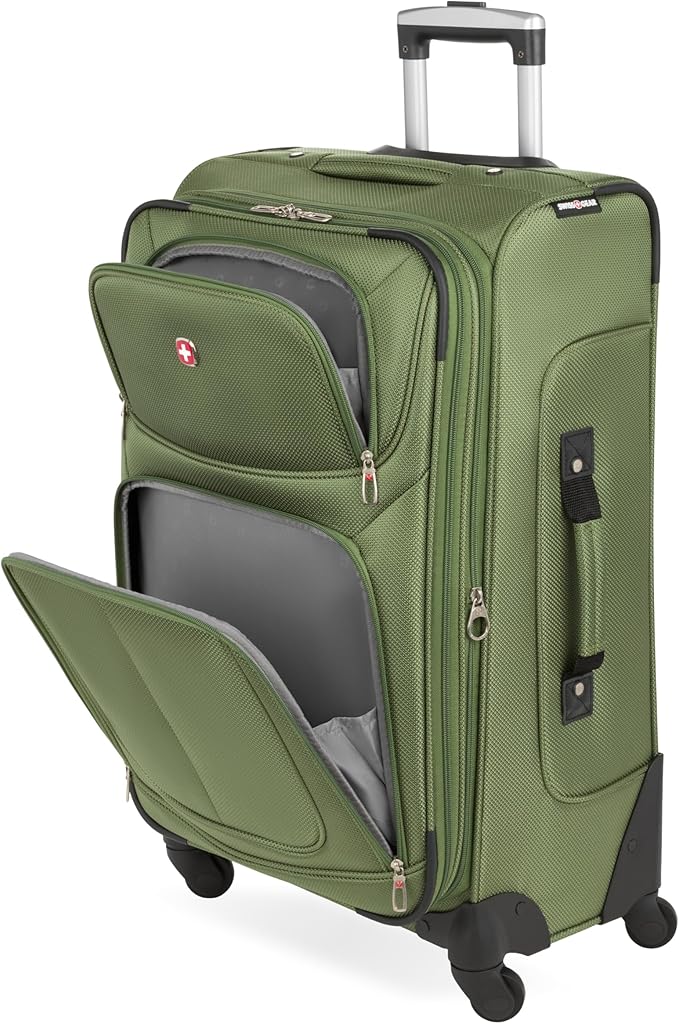 SWISSGEAR Sion Softside Expandable Spinner Luggage Durable Lightweight Travel Suitcase, Evergreen, Checked-Medium