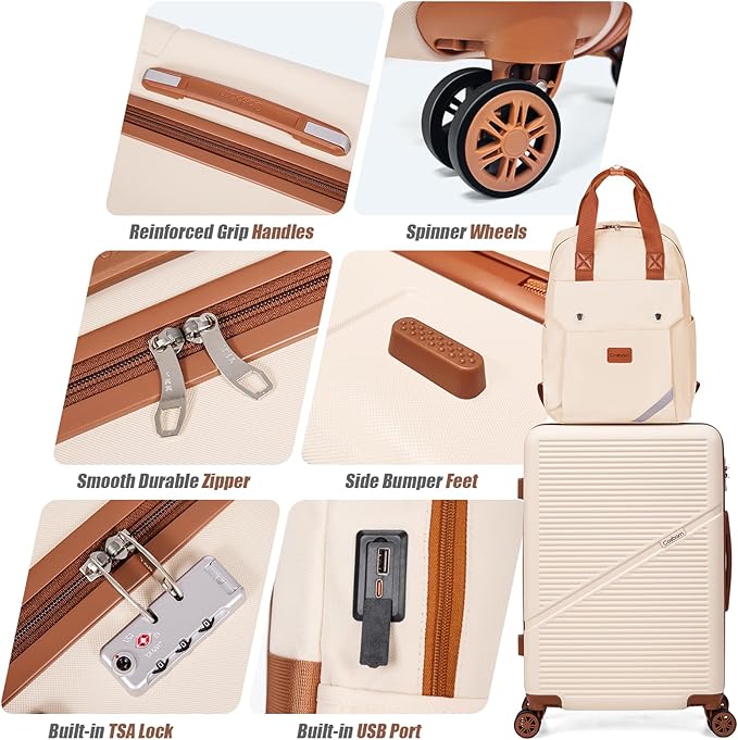 Cosbarn Luggage Sets 5 Piece Suitcases with Wheels, Suitcase Set ABS Hard Case Luggage with TSA Lock Spinner Wheels Durable Travel Luggage (5-Piece Set(20"/24"/28"))