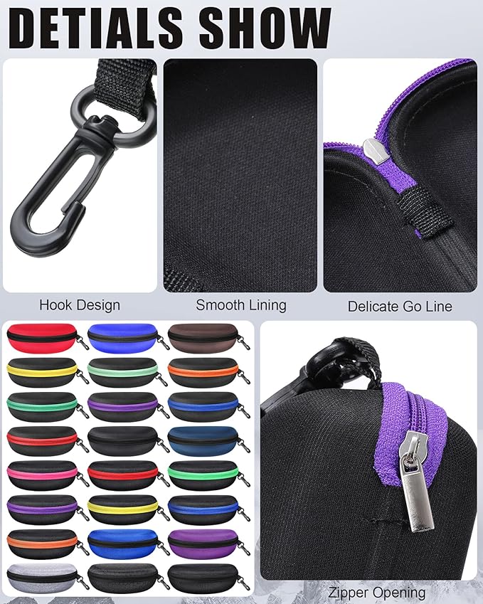 Treela 24 Pcs Sunglasses Case Portable Travel Hard Shell Zipper Frame Summer Eyeglasses Case with Plastic Hook for Women Men