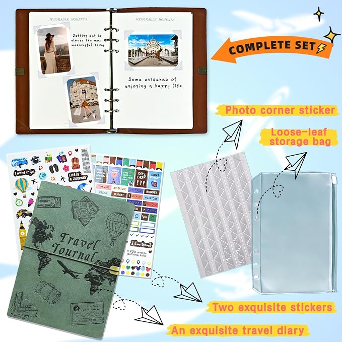 Tolivip Travel Journal for Women Men and Couples, Leather Travel Notebook with Prompts, Travel Memory Book & Adventure Book (Sage Green)