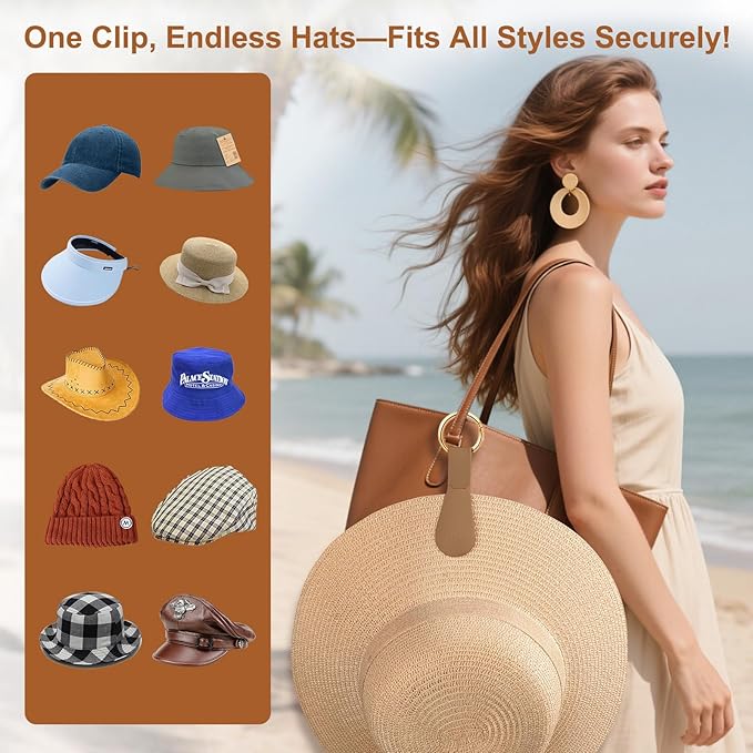 Fikoksol Magnetic Hat Clip 1-Pack - The Brown Hat Clip for Travel on Bag, Magnetic Hat Clips for Bag, and Secure Hat Holder for Travel on Caps & Beach Hats, Vacation Essentials