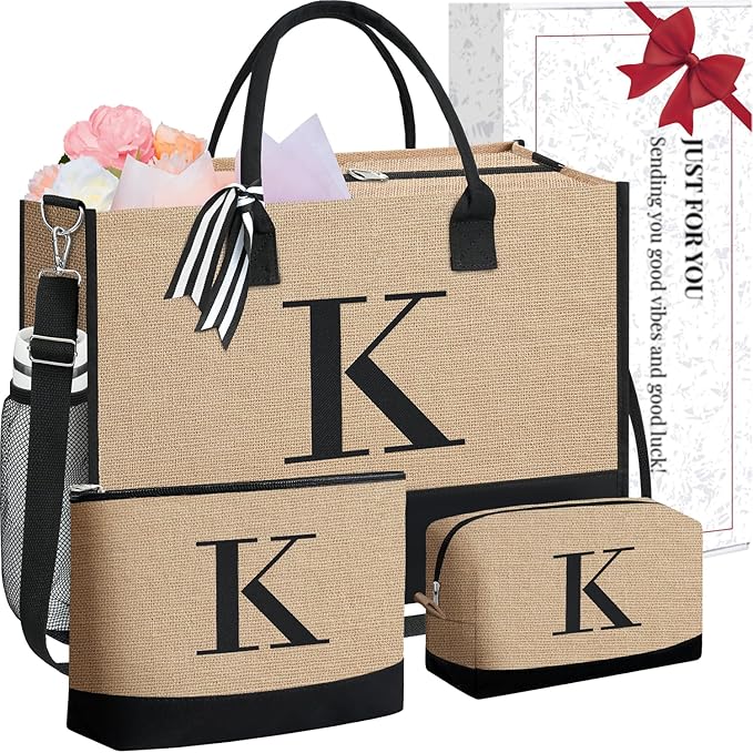 BAGAIL Initial Tote Bag, Personalized Birthday Gifts for Women, Teacher, Friends, Mom, Wedding, Monogrammed Beach Bag