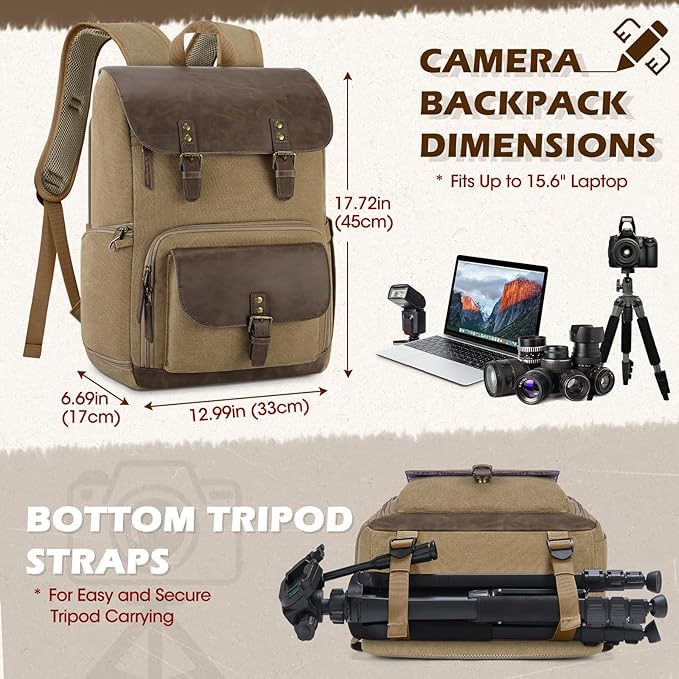 RAINSMORE Camera Bag Professional for DSLR/SLR Mirrorless Waterproof 15.6 Inch Laptop Photography Backpack with Side Access Rain Cover Tripod Holder Large Anti-Theft Camera Backpacks for Photographers