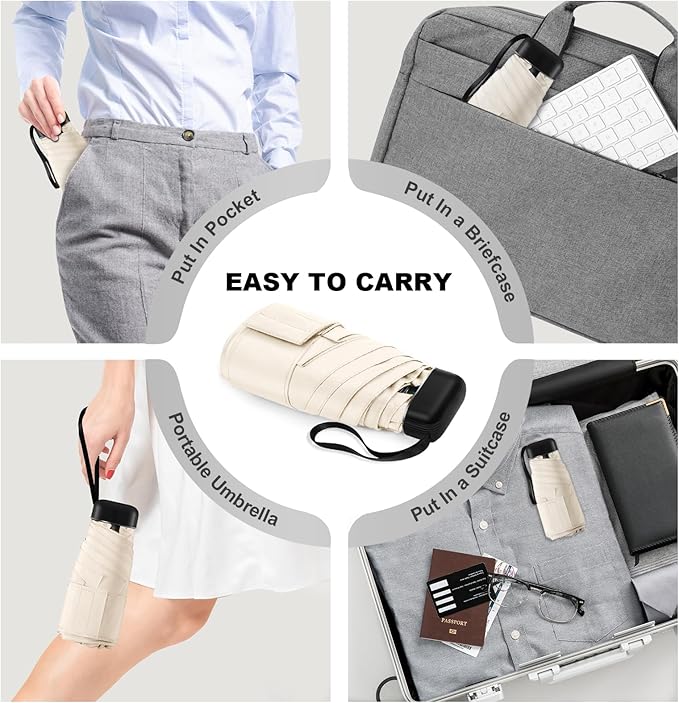Mini Umbrella - Compact, Waterproof Travel Umbrella for Light Rain, Suitable for Women's Purse and Pocket