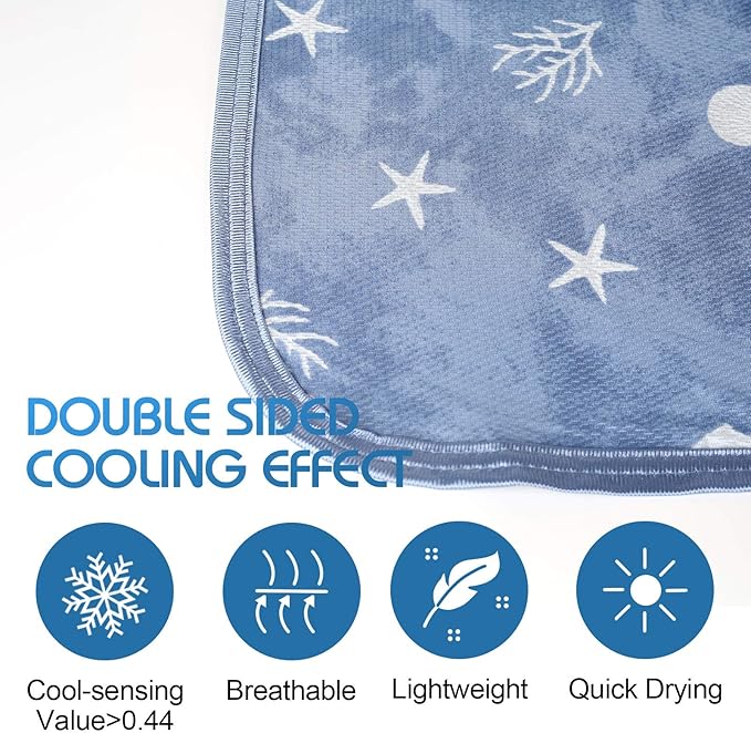 Ailemei Direct Cooling Blanket with Double Sided Cold Effect, Lightweight Breathable Summer Oversize Coastal Theme Bed Blankets, Transfer Heat to Keep Body Cool for Hot Sleepers Night Sweats, 90"x90"