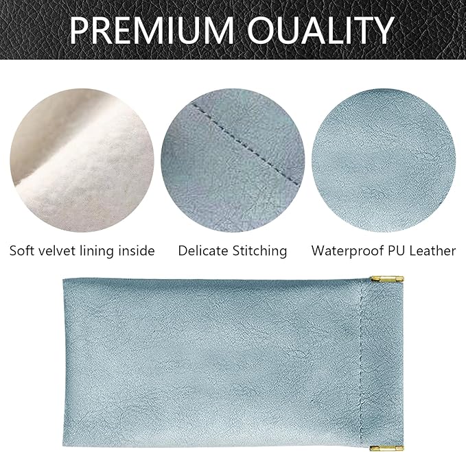 Sunglass Case 3 Pack Portable Antiscratch Leather Waterproof Squeeze Top Soft Eyeglass Cases Pouch