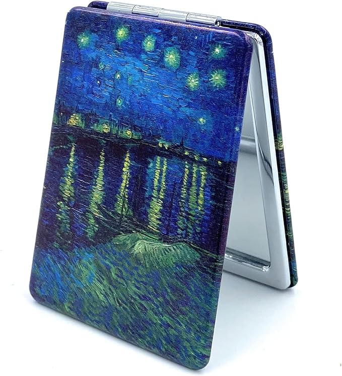 Handheld Compact Mirror - Mini Makeup Mirror for Men & Women, Pocket Size, Art Prints Starry Night, Diameter 2.75inch x 0.4inch Thickness
