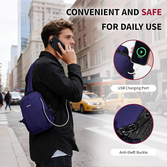 ECOHUB Sling Bag for Women Men Anti Theft Crossbody Bags Travel Purses Anti Theft Crossbody Hiking Backpacking Packs, Blue
