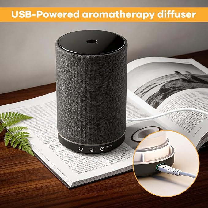Essential Oil Diffuser with Fabric Cover 150ml Portable Aroma Diffuser Aromatherapy Oil Diffuser with 7 Colors LED, Scent Diffuser with Timer Function, Mini Humidifier for Bedroom Home Office