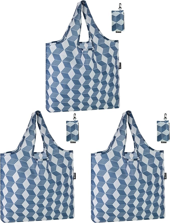 HOLYLUCK Reusable Grocery Bags,Heavy Duty Foldable Shopping Tote Bag (Standard, Navy arrow)