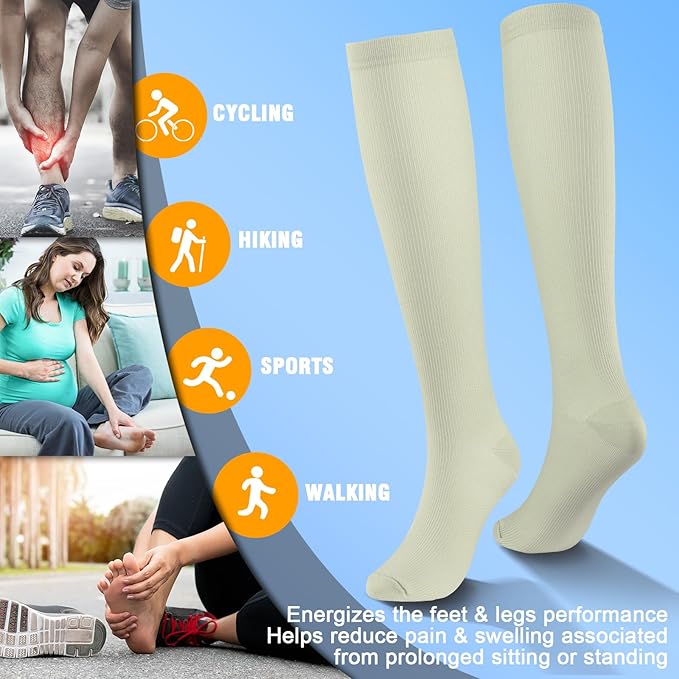 cerpite Compression Socks for Women & Men 6 Pairs Knee High Compression Socks 20-30 mmhg Best for Running,Nurse,Travel