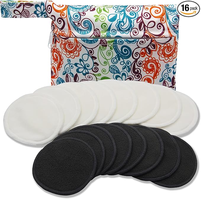 Pinowu Reusable Makeup Remover Pads (16pcs Pads + Carry Bag + Wash Bag), Washable Eco-Friendly Cotton Rounds Face Wipe for All Skin Types