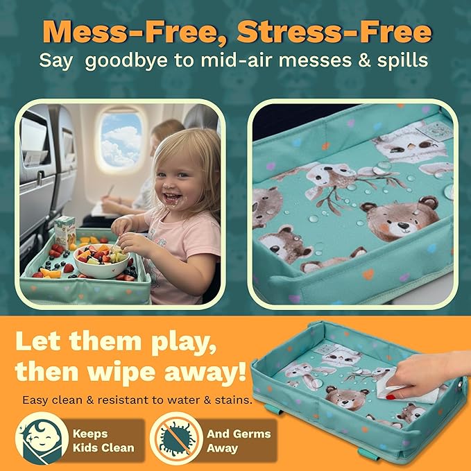 Little Traveler Waterproof Airplane Tray Table Cover – Universal Fit & Easy Setup – Airplane Tray Cover Kids - Use in Buses, Trains, High Chairs I Plane Travel Essentials for Kids 1-5 Years