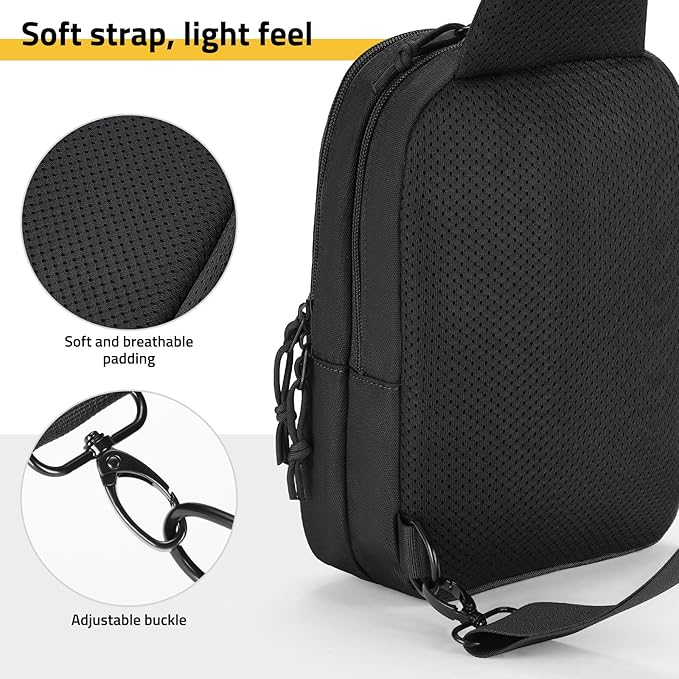 CVLIFE CCW Sling Bag for Men & Women, Tactical EDC Concealed Carry Chest Pack, Quick Draw Concealment Purse, Everyday Carry Crossbody Shoulder Bag for Travel, Hiking, Running & Daily Use, Black