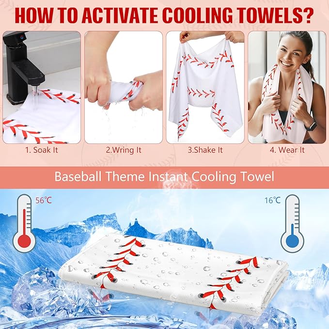 Hahafelt 12 Pack Baseball Cooling Towels, Baseball Ice Towels for Neck, 40"x12" Breathable Chilly Towel with Plastic Container, Microfiber Sport Towel for Players Team Gift Sport Party Favors