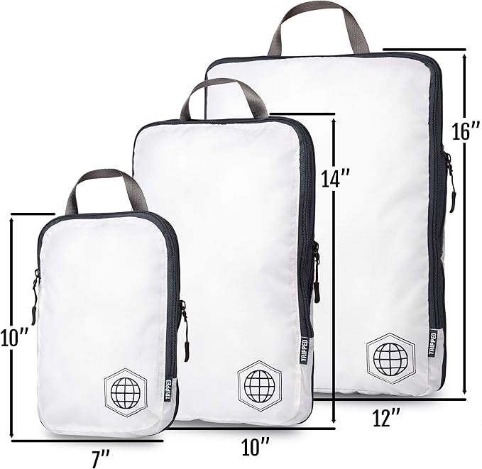Extra Large Compression Packing Cube 6 Piece Set for Travel and Check Luggage by TRIPPED Travel Gear