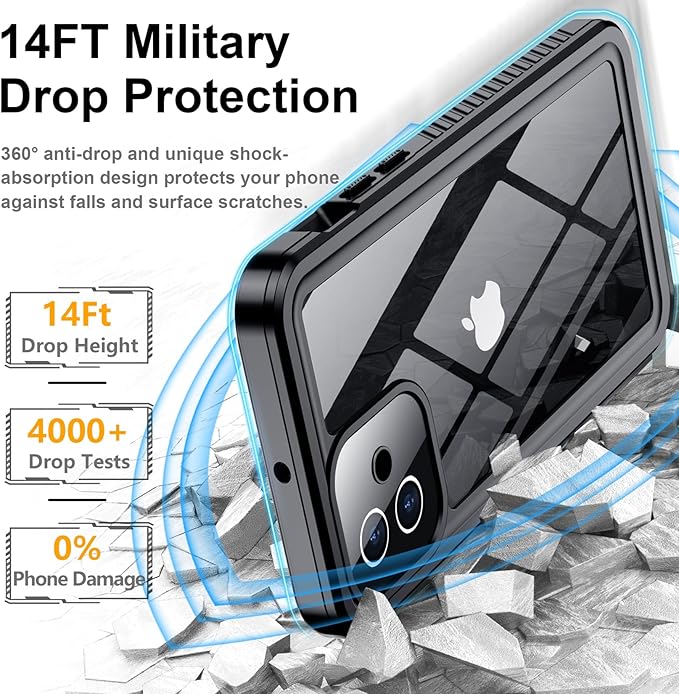 for iPhone 12 Case,Waterproof Non-Slip Shockproof iPhone 12 Waterproof Case,Black