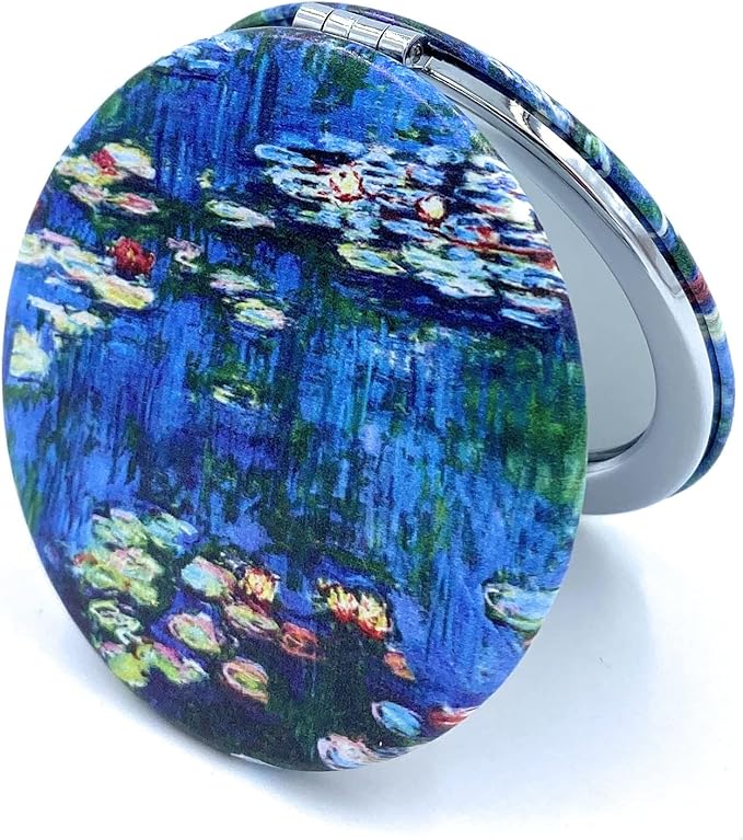 Small Handbag Mirror Compact Mirror for Girls Purse Mirror Folding Pu Leather Floral Compact Claude Monet Water Lilies Unique Gift for Sister