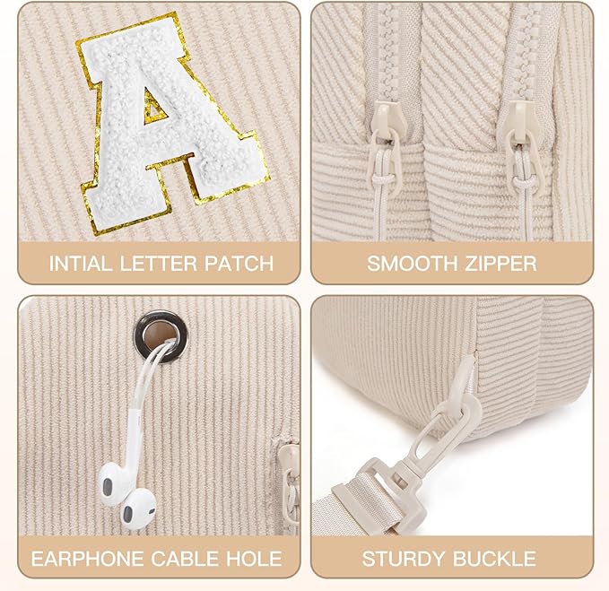 Viverte Small Corduroy Sling Bag Initial Crossbody Bag Fanny Pack for Girls Personalized Birthday Gifts for Teen Girls Gifts