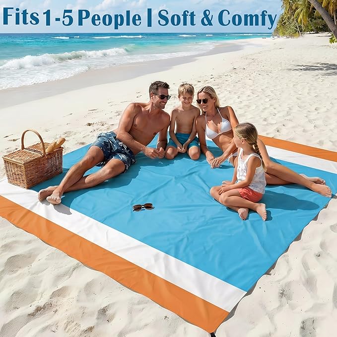 Famstar Beach Blanket Oversized Extra Large 78"X81"/10'X9',Waterproof Sandproof Beach Blanket 2-8 Adults Lightweight Durable for Travel Camping Hiking Picnic