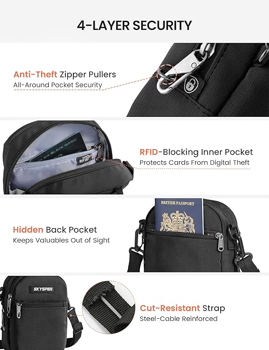 SKYSPER Small Anti Theft Crossbody Sling Bag RFID Cross Body Bag Travel Shoulder Daypack