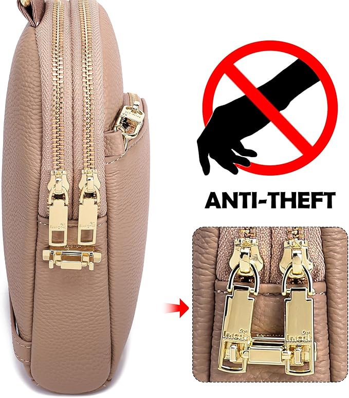 INICAT RFID Blocking Sling Bag, Anti Theft Crossbody Bag for Women Compact Travel Purses Leather