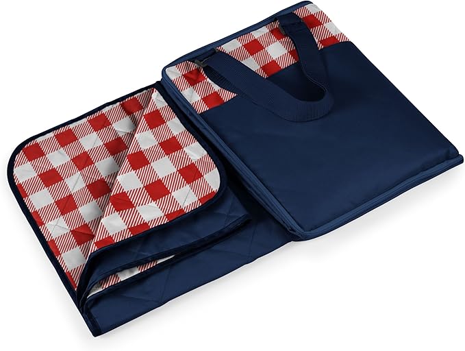 ONIVA - a Picnic Time brand - Vista Outdoor Picnic Blanket & Tote - Beach Blanket - Camping Blanket, (Navy with Red Check)